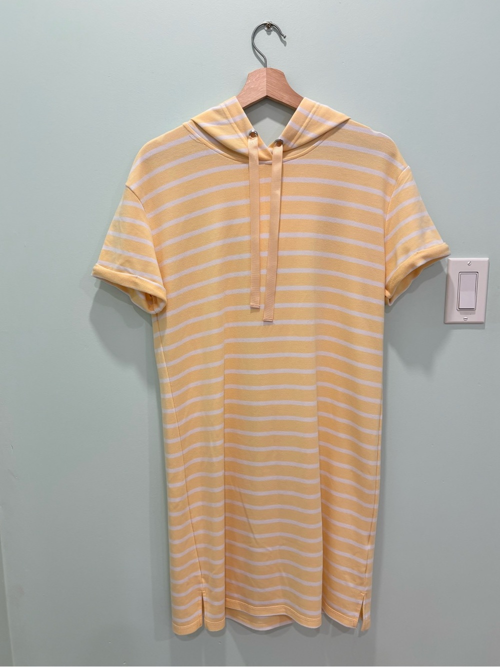 mySTYLE Yellow Striped Hooded Short Sleeve T-Shirt Dress Size S/M